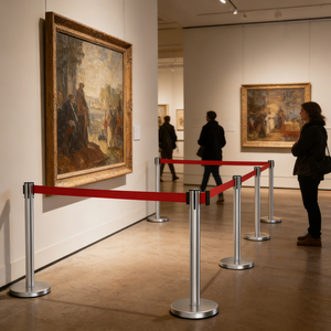 Barriera di controllo folla in metallo argentato con nastro retrattile per centri commerciali, banche, aeroporti, hotel ed eventi 2m 3m 5m - Product Image 3