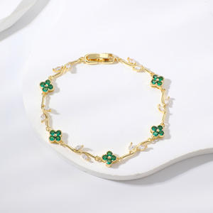 Nouveau design de bijoux de luxe, <span class=keywords><strong>bracelet</strong></span> Iced Out ZC, plaqué <span class=keywords><strong>or</strong></span> 18 carats, zircon coloré, <span class=keywords><strong>bracelet</strong></span> en forme de fleur à quatre feuilles pour femmes - Product Image 2