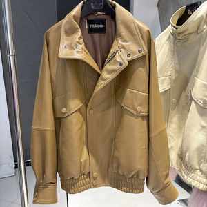 Blouson Bomber Oversize Ample en Véritable Peau de Mouton pour <span class=keywords><strong>Femme</strong></span>, Manteau Décontracté d'Automne en Cuir Véritable Grainé - Product Image 5
