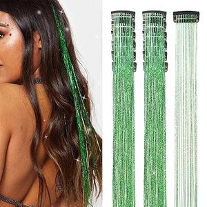 Extensiones de Cabello con Lentejuelas Verdes, 12 Piezas, Kit de Extensiones de Cabello con Clip para Niñas, 20.5 Pulgadas, Brillantes, Luminosas, de Hadas, para Niñas - Product Image 1