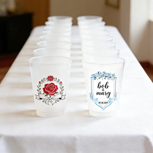 Gobelets en plastique jetables rouges de 12 oz (300 ml) et 16 oz pour Halloween, mariage, fiançailles, 50e anniversaire, avec monogramme de la mariée, blason de l'entreprise, nom et date - Product Image 1