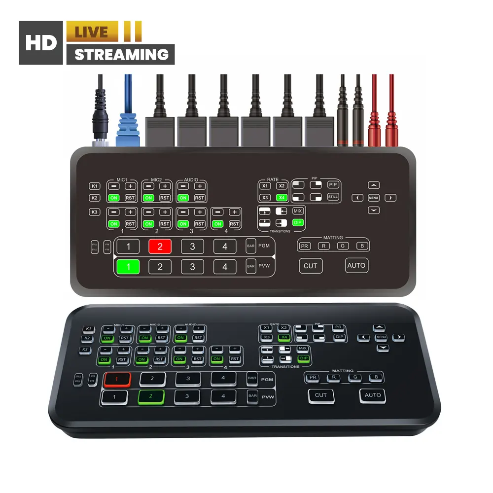 Multiple Camera HDMI Live Stream Switcher for Broadcast MINI Video Switch Stream Studio Support 2 Microphone In