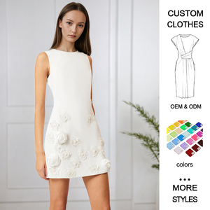 精品批发夏季新款时尚端庄自然常规版型缎面无袖A字办公室女士3D花卉女式连衣裙 - Product Image 1