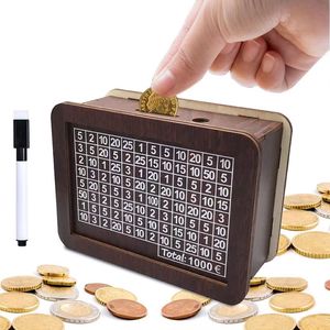 Boîte à monnaie en bois avec fente pour pièces et serrure | |   Caisse à monnaie portable pour la maison/le bureau | |   Boîte de rangement durable pour argent liquide - Product Image 1