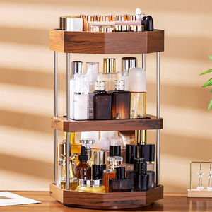 360旋转木质化妆品收纳器3层桌面储物架家居化妆品收纳器托盘 - Product Image 2