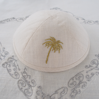 Top Kipot Lino Kippah con Palmera logo Bordado Personalizar Bar Mitzvah Judaica Yarmulke Sombrero judío Kipot para boda.