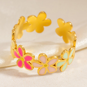 Flower <b>Snake</b> Design Stainless Steel <b>Rings</b> 18k <b>Gold</b> Plated Adjustable For Women Party Jewelry - Product Image 2