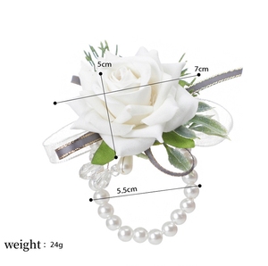 Kewei 668 cổ tay <span class=keywords><strong>Corsage</strong></span> hoa boutonniere cưới Vòng đeo tay Phù Dâu lụa hoa cổ tay vòng đeo tay ngọc trai - Product Image 5