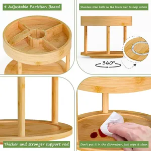 2 Tier Bamboo Lazy Susan Rotating Spice Rack Wholesales 360 Degree Rotating Bamboo <strong>Kitchen</strong> Organizer Spice <strong>Carousel</strong> for Cabinet - Product Image 6