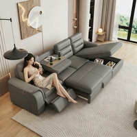 Canapé d'angle moderne en forme de L avec fonction lit, inclinable électrique, rangement, méridienne multifonctionnelle à mouvement motorisé pour salon, en mousse