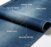 Tissu en denim sergé extensible 5,5 oz, léger, coton, polyester, élasthanne, tissé, tie-dye géométrique brodé pour garçons et filles