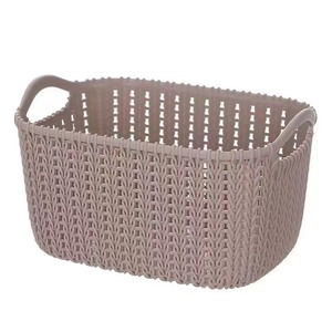 Imitation Rattan <b>Storage</b> <b>Basket</b> Rectangle With Handle For Home Kitchen Toy Snack Organizing Off White Gray Dark Brown Pink S - Product Image 4