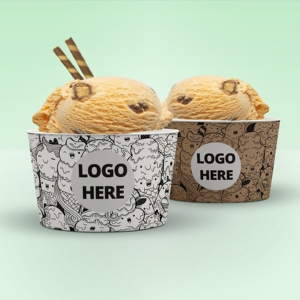 Square Yogurt Packaging Boxes Frozen Sundae Gelato Container With Wooden Plastic Spoon Take Away Paper Ice Cream Bowl Cup