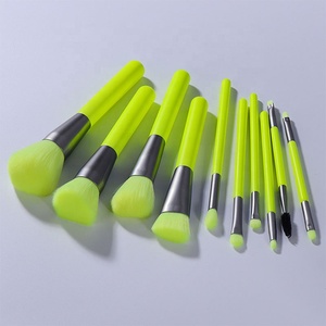 Logotipo personalizado 10 piezas Premium sombra <span class=keywords><strong>de</strong></span> ojos <span class=keywords><strong>maquillaje</strong></span> <span class=keywords><strong>brochas</strong></span> base sintética mezcla cara polvo neón verde <span class=keywords><strong>maquillaje</strong></span> cepillo conjunto - Product Image 6