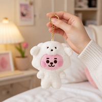 Porte-clés en peluche Zaves Premium, adorable chien blanc moelleux, écologique et durable pour sacs à dos scolaires et clés de voiture