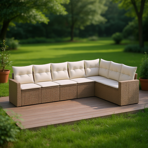 ชุดโซฟาหวายสีเบจสำหรับสวน 6 ที่นั่ง เฟอร์นิเจอร์กลางแจ้งสไตล์ร่วมสมัย - Product Image 2