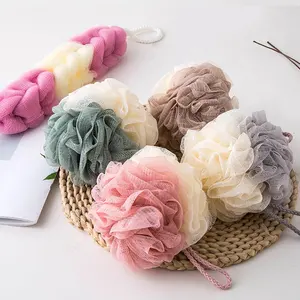 Esponja de malla para baño, Bola de burbuja de doble color para la piel, esponja de malla espumosa para baño con flores, 1 unidad