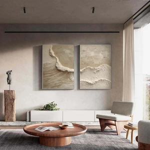 Venta al por mayor: Pintura 3D de olas oceánicas pesadas, texturizada, estilo Wabi Sabi, suave, neutra, hecha a mano, arte abstracto de lienzo acrílico para pared, naturaleza muerta. - Product Image 4