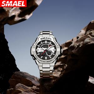 Reloj SMAEL 8090 de Acero Inoxidable Resistente al Agua 3ATM, Reloj de Pulsera de Moda para Hombre, Reloj de Cuarzo Analógico Digital con 3 Tiempos para Hombre - Product Image 6