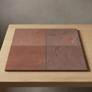 Dalles de pavage en pierre de grès rouge Mandana naturelle Shivara Stones - Dalles indiennes modernes à surface fendue et finition sciée, découpées à la machine - Product Image 3