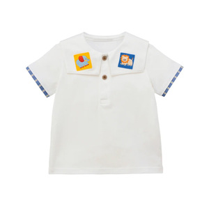 T-shirt en coton personnalisé pour enfants, garçons et filles, col marin, manches courtes, imprimé ours de dessin animé, haut décontracté pour enfants - Product Image 4