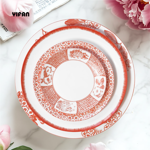 Juego de platos de cena de boda con patrón de margaritas mandarina, vajilla de porcelana de hueso fino, arrendamiento de instalaciones de catering - Product Image 5