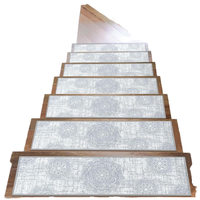 15pcs Non-Slip Self-Adhesive Grey Carpet Stair Treads 8"x30" Peel Stick Runner Modern Geometric Area Rugs Set Machine Made