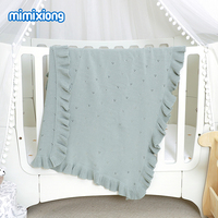 Novedad 2026 Mimixiong OEKO Tex Mantas de algodón tejidas para bebé recién nacido con borde de volantes, diseño hueco y liso