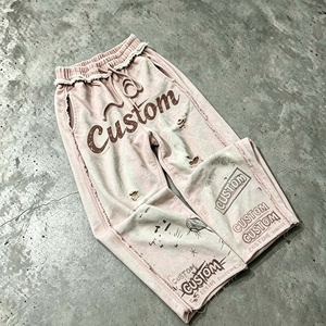 High Quality Vintage Sun Fade Wide Leg <b>Flare</b> <b>Sweatpants</b> Retro Print Distressed Streetwear Style Joggers - Product Image 3