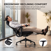 Chaise de bureau exécutive ergonomique moderne avec accoudoirs réglables 2D, support lombaire réglable en hauteur, dossier en maille, base pivotante 3 positions