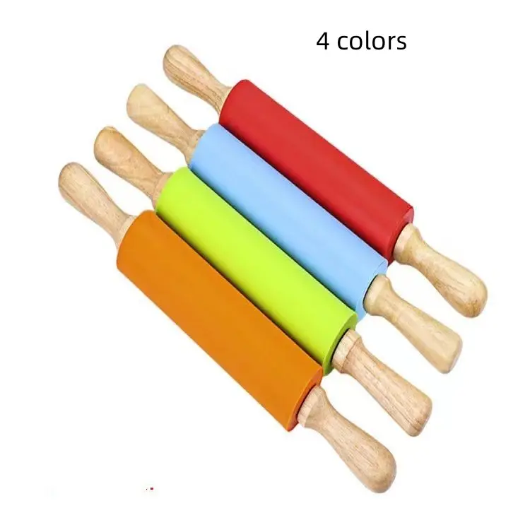 Wooden Handle Silicone Rolling Pin for Pizza, Cookies, Pie Crust Kitchen Baking Equipment Silicone 43 CM Rolling Pin