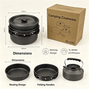 <span class=keywords><strong>Set</strong></span> di Pentole da Campeggio 3 Pezzi: Pentola, Padella e Bollitore, <span class=keywords><strong>Set</strong></span> da Cucina Portatile per Campeggio, Escursionismo, Viaggi e Picnic - Product Image 2