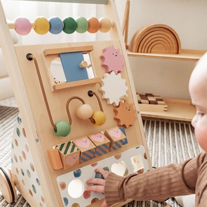 Centro Attività Montessori in Legno con Carrello e Giocattoli per Bambini, Velocità Regolabile, con Cristalli - Product Image 5