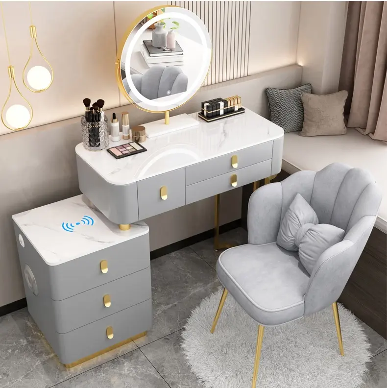 Eersteklas Ijdelheid Dressoir Grote Spiegel Moderne Slaapkamer Opslag Make-Up Kaptafel Met Lade En Spiegel Slimme Nachtkastje