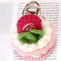 Groothandel handgemaakte gehaakte mini taart sleutelhanger schattig gebreid garen fruit taart tas charme dessert hanger sleutelhanger cadeau