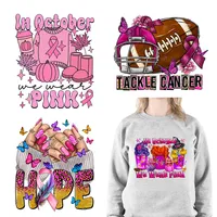 Fer sur le guerrier du cancer du sein en octobre nous portons un logo rose combat espoir goules effrayer le cancer DTF autocollant de transfert pour les vêtements