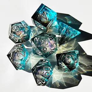 Handmade Crystal Custom 20 12 10 8 6 Sided Printed 12mm 7 Pcs Set dnd sharp edge dice set