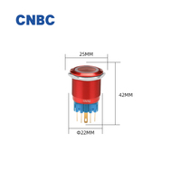 Interruptor de botón pulsador de Metal LED impermeable IP67 de 22mm de diámetro de alta calidad chapado en oro 220V 6 pines encendido-apagado momentáneo 250V Max