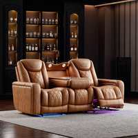 Canapé inclinable électrique 3 places pour home cinéma intelligent avec éclairage LED, lampes de lecture et console de rangement pour salon