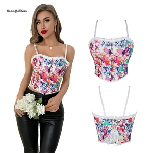 <span class=keywords><strong>Top</strong></span> Vintage Korsette da donna chiusura in metallo Busk con spalline bianche arricciato Trimmer corsetto disossato <span class=keywords><strong>Bustier</strong></span> in pelle rosa - Product Image 1