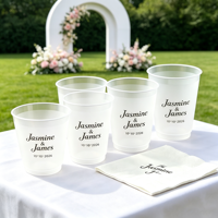 Gobelet de stade en plastique givré de 9oz, 12oz, 16oz, 20oz, 500ml avec serviette pour mariage, fête prénatale et événements – Gobelet souple imprimé
