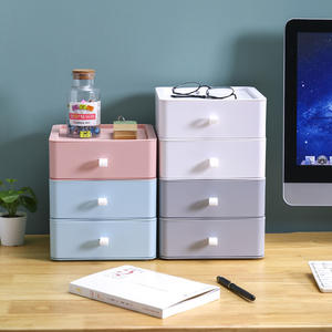 Boîte de rangement de bureau empilable JW-3010, organisateur à 3 tiroirs, rose, rectangulaire, pour bureau, pour étudiants, pour dortoir - Product Image 3
