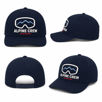 Gorra de béisbol unisex de algodón de sarga de 6 paneles con visera curva para pedidos al por mayor, con bordado de gafas de esquí, paquete para compradores de estaciones de nieve, logotipo personalizado