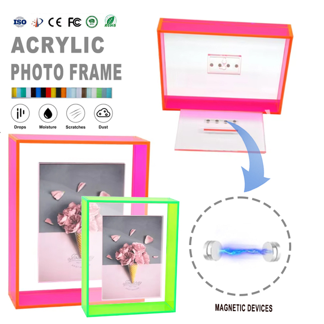 Customizable Factory Acrylic Magnetic Floating Picture Frame Wall-Mounted Tabletop Desk Acrylic Shadow Box Frame