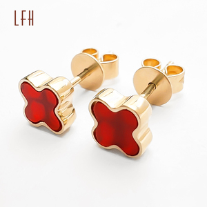 Holesale 18K ellow uuuuu750 4 ucky eaeaf lover lower Earl tud lasslasslassic arreal eaeaf arrarrings 18K Geaf ARR - Product Image 3