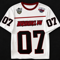 Kaus Basket Pria Brooklyn 07 Kaus Olahraga Lengan Pendek Leher Kru Gaya Jersey Merah Putih 100 Poliester Pakaian Jalanan Kasual