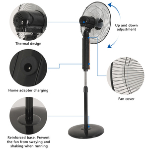 16-inch năng lượng hiệu quả có thể sạc lại đứng quạt năng lượng mặt trời với ánh sáng dẫn và bảng điều khiển năng lượng mặt trời duy nhất tốc độ gió sản phẩm - Product Image 6