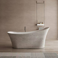 Baignoire autoportante Weihao en surface solide, courbée, texture travertin, baignoire en pierre artificielle pour salle de bain