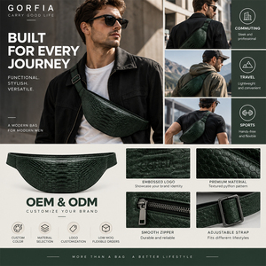 OEM ODM Men Snake Texture Waist Bag PU Leather <b>Belt</b> Bag Casual Crossbody Sling Bag Adjustable Strap <b>Travel</b> Hip Pack Low MOQ 100 - Product Image 4