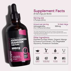 Etiqueta Privada ODM-Suplemento orgánico para el cerebro para hombre, 60ML, 500mg, Ashwagandha, tintura de seta, soporte para la esterilización - Product Image 2